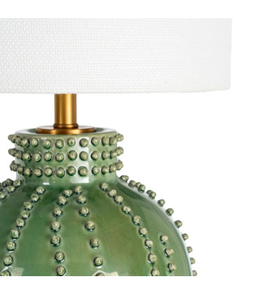Lampe à poser en céramique verte et abat-jour lin blanc 35x35x69cm