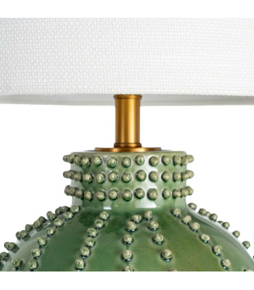 Lampe à poser en céramique verte et abat-jour lin blanc 35x35x69cm