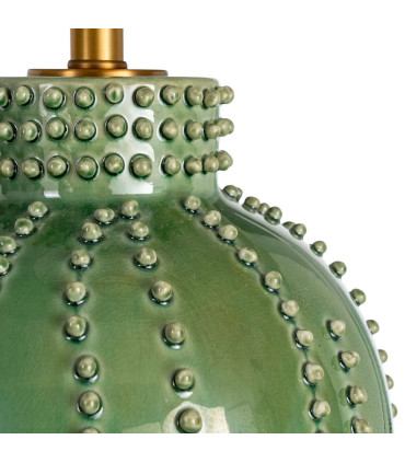 Lampe à poser en céramique verte et abat-jour lin blanc 35x35x69cm