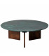 Table basse design ronde pierre verte et bois de manguier 100x100x35cm