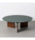 Table basse design ronde marbre vert et bois de manguier 100x100x35cm