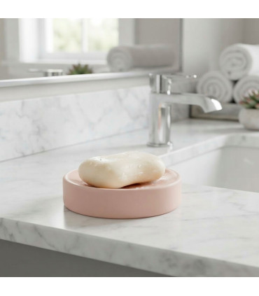Round pastel pink dolomite soap dish – 10 × 10 × 2.5 cm