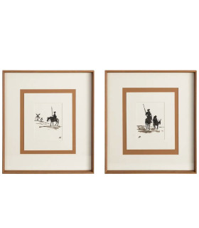 Set de 2 tableaux peints à la main don quichotte 44x50cm