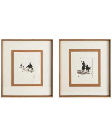 Set de 2 tableaux peints à la main don quichotte 44x50cm