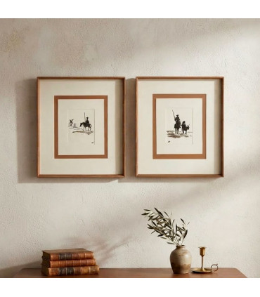 Set de 2 tableaux peints à la main don quichotte 44x50cm