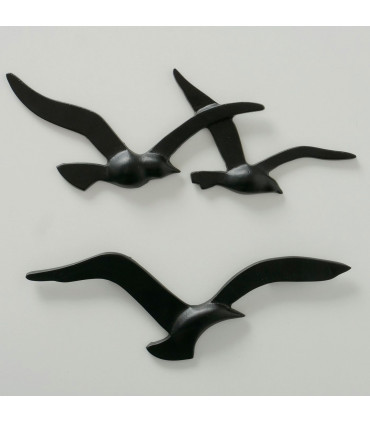 Décoration murale 3 mouettes en aluminium noir 36x14x2cm