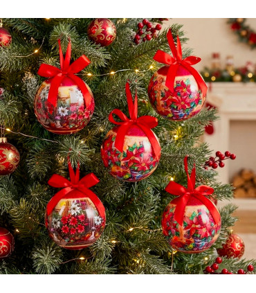 Set of 5 Christmas Balls retro - 7.5cm