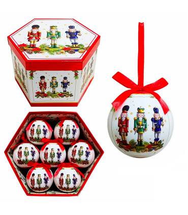 Coffret de 14 boules de Noël rétro soldats casse-noisette 7.5cm
