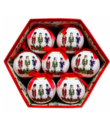 Coffret de 14 boules de Noël rétro soldats casse-noisette 7.5cm
