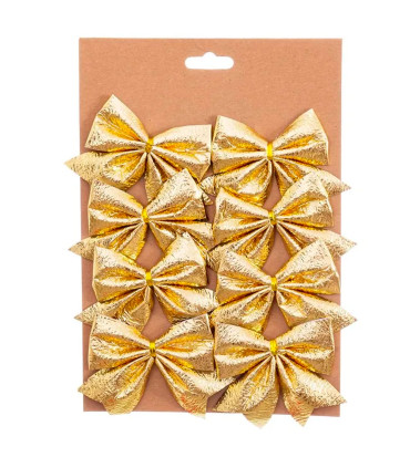 Set de 8 noeuds dorés pour décoration sapin de Noël 7.5cm