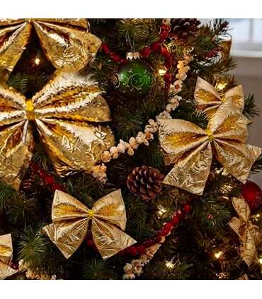 Set de 8 noeuds dorés pour décoration sapin de Noël 7.5cm