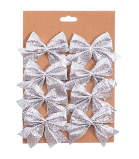 Christmas Tree Decoration silver bow - Set of 8