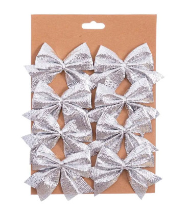 Christmas Tree Decoration silver bow - Set of 8