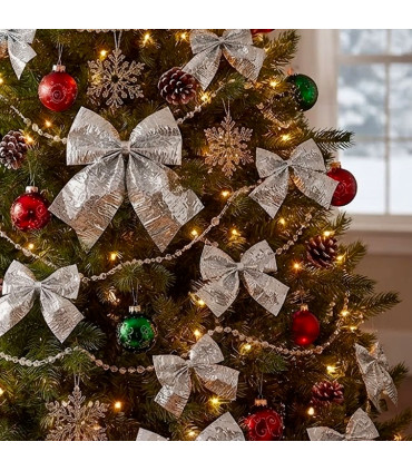 Christmas Tree Decoration silver bow - Set of 8