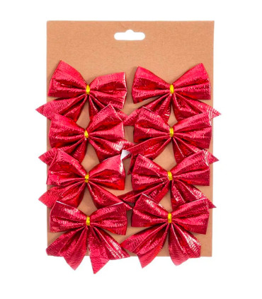 Set de 8 noeuds rouges pour décoration sapin de Noël 7.5cm