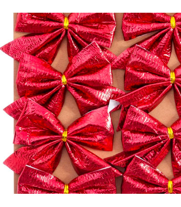 Set de 8 noeuds rouges pour décoration sapin de Noël 7.5cm