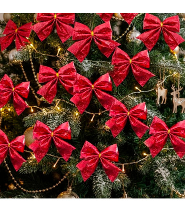 Set de 8 noeuds rouges pour décoration sapin de Noël 7.5cm