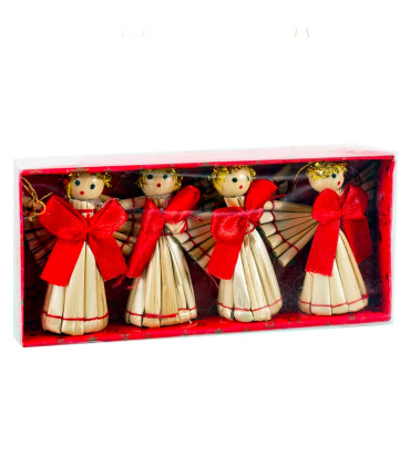 Set de 4 anges en paille décoration sapin de noël 6x2.5x13cm