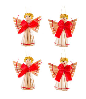 Set de 4 anges en paille décoration sapin de noël 6x2.5x13cm
