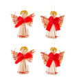Set de 4 anges en paille décoration sapin de noël 6x2.5x13cm