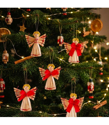 Set de 4 anges en paille décoration sapin de noël 6x2.5x13cm
