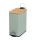 Poubelle de salle de bain rectangulaire métal vert sauge et bambou 5L