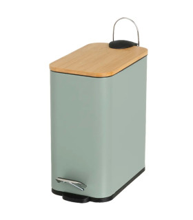 Bathroom Bin green Metal and bamboo 5L