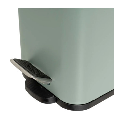 Poubelle de salle de bain rectangulaire métal vert sauge et bambou 5L
