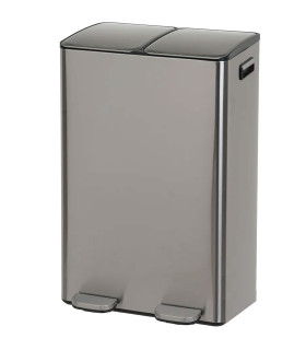 Poubelle de tri double compartiment métal chromé 2x30L