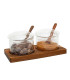 Set of 2 sugar pots glass and acacia wood 19.5x10x8cm