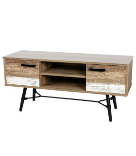 Meuble de télévision métal noir et bois 2 portes 120x39.5x55cm