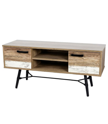 Meuble de télévision métal noir et bois 2 portes 120x39.5x55cm