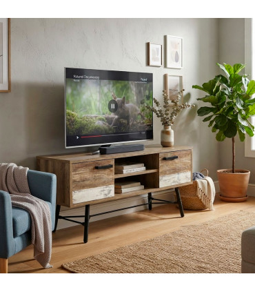 TV Stand Wood and Black Metal 119x40x63cm