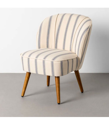 Fauteuil crapaud beige rayures bleues 54x64x73cm