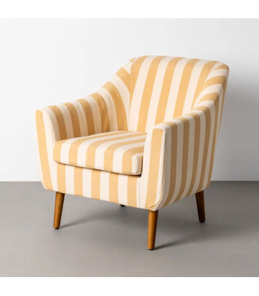 Fauteuil beige rayures jaunes 74x68x76cm