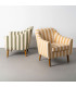 Fauteuil beige rayures jaunes 74x68x76cm