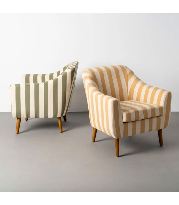 Fauteuil beige rayures vertes 74x68x76cm
