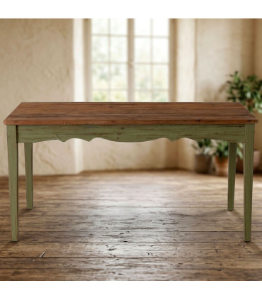 Table de salle à manger en bois classique en bois recyclé vert 160x80x80cm
