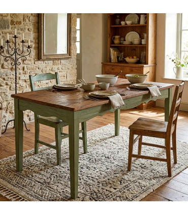 Table de salle à manger en bois classique en bois recyclé vert 160x80x80cm
