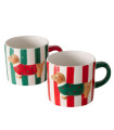 Set de 2 tasses en céramique rayées rouge et vert chiens 500ml