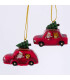 Set de 2 boules de Noël en résine voiture père noël 7x4.5x5cm
