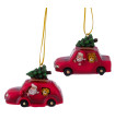 Set de 2 boules de Noël en résine voiture père noël 7x4.5x5cm