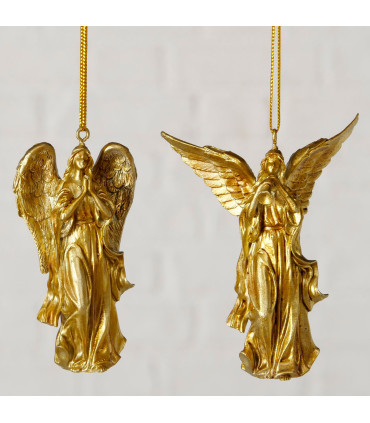 Set of 2 gold resin angel Christmas ornaments – 6.5 × 2.5 × 8 cm