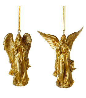 Set de 2 boules de Noël en résine dorée anges 6.5x2.5x8cm