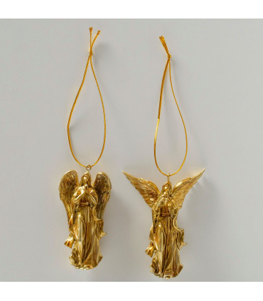 Set de 2 boules de Noël en résine dorée anges 6.5x2.5x8cm