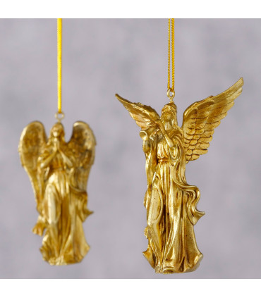 Set of 2 gold resin angel Christmas ornaments – 6.5 × 2.5 × 8 cm