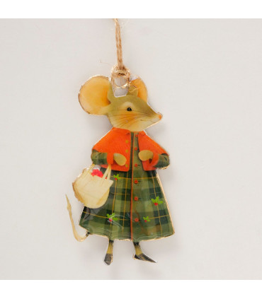 Set of 3 Christmas ornaments metal mouses 6.5x1x10.5cm