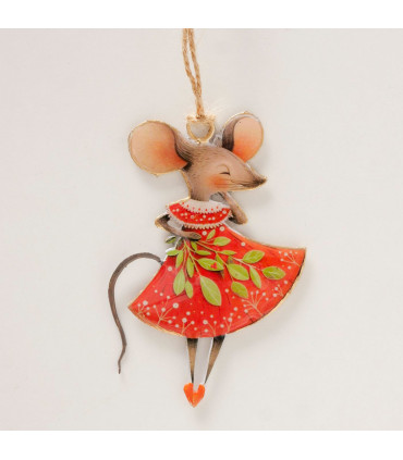 Set of 3 Christmas ornaments metal mouses 6.5x1x10.5cm