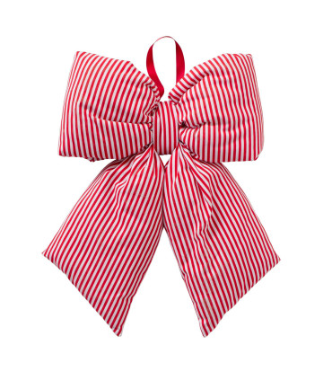 Large red and white striped fabric Christmas bow – 59 × 11.5 × 53 cm