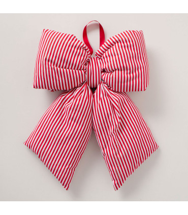 Large red and white striped fabric Christmas bow – 59 × 11.5 × 53 cm